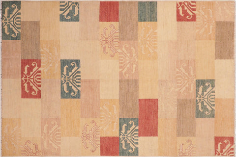 handmade Modern Kafkaz Tan Brown Hand Knotted RECTANGLE 100% WOOL area rug 6' x 9'