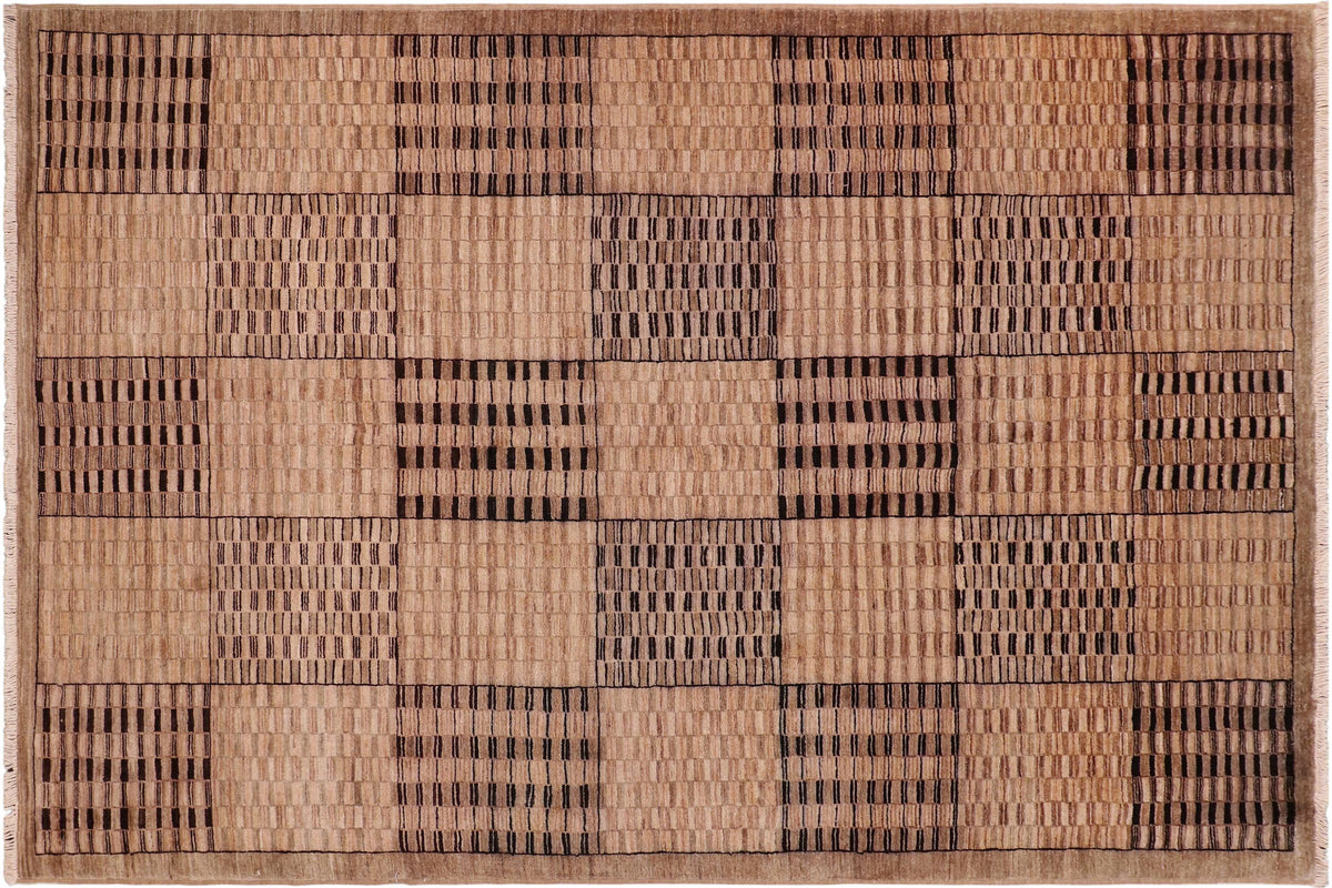 handmade Modern Gabbeh Beige Tan Hand Knotted RECTANGLE 100% WOOL area rug 6' x 9'