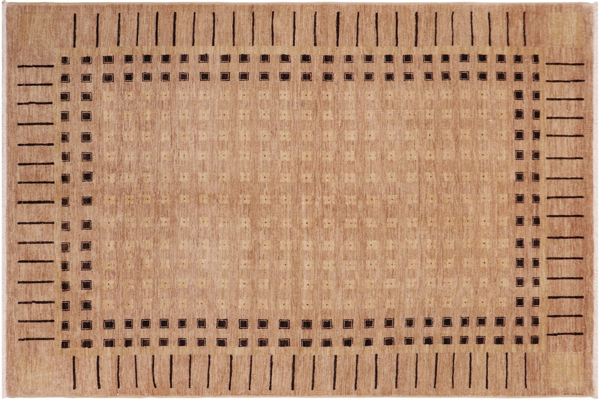 handmade Modern Kafkaz Tan Black Hand Knotted RECTANGLE 100% WOOL area rug 6' x 9'