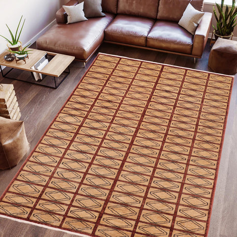 handmade Modern Gabbeh Beige Rust Hand Knotted RECTANGLE 100% WOOL area rug 6' x 9'