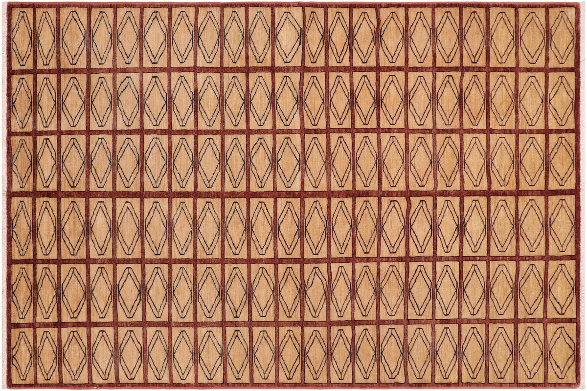 handmade Modern Gabbeh Beige Rust Hand Knotted RECTANGLE 100% WOOL area rug 6' x 9'
