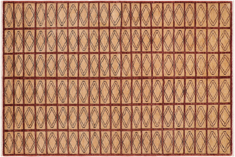 handmade Modern Gabbeh Beige Rust Hand Knotted RECTANGLE 100% WOOL area rug 6' x 9'