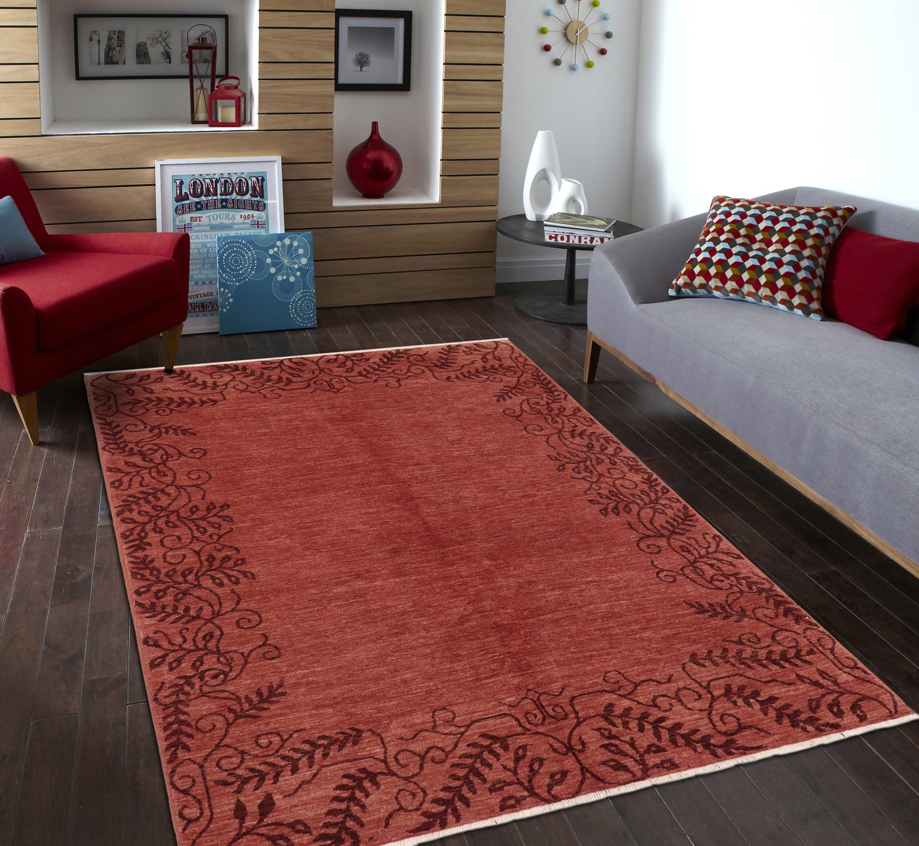 handmade Modern Kafkaz Red Red Hand Knotted RECTANGLE 100% WOOL area rug 6' x 8'
