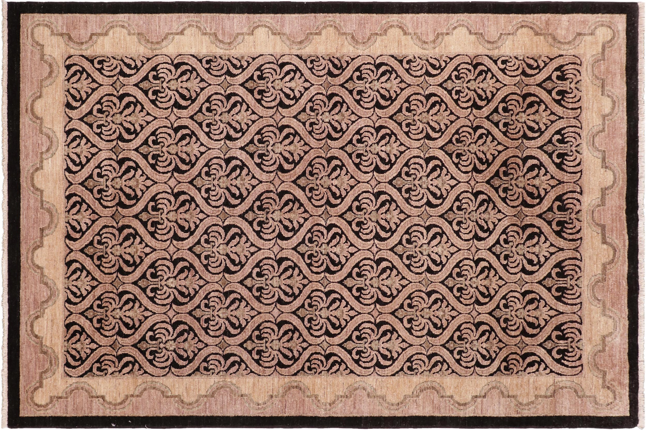 handmade Transitional Kafkaz Black Tan Hand Knotted RECTANGLE 100% WOOL area rug 6' x 9'