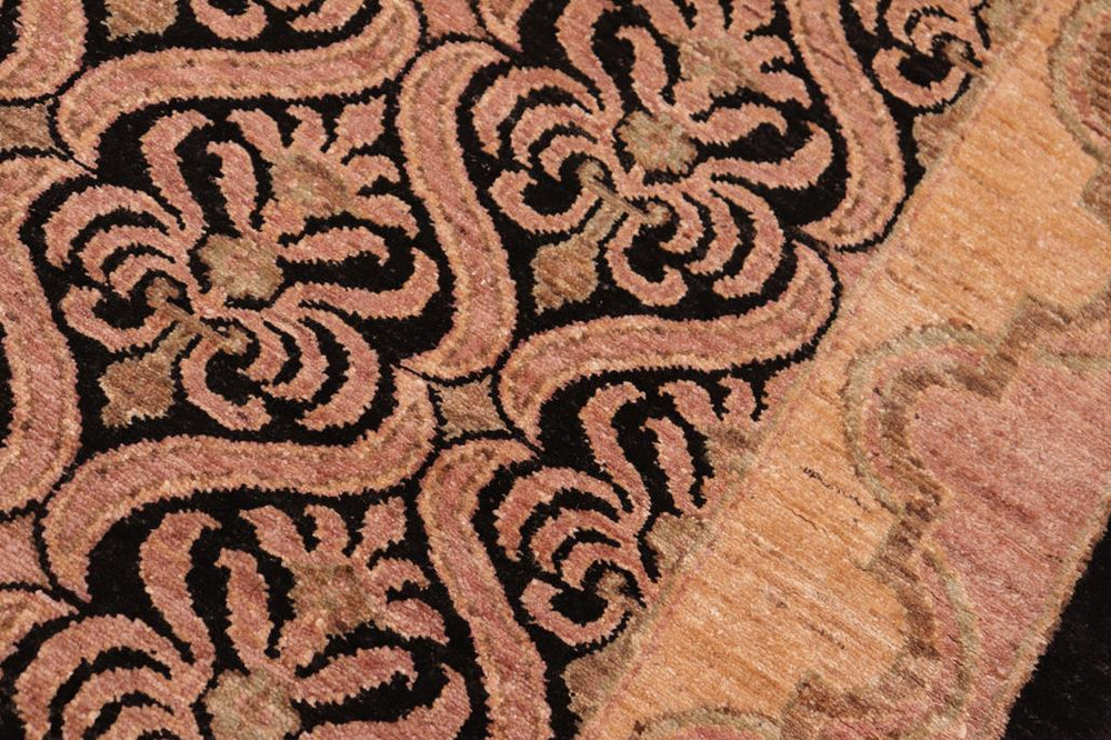 handmade Transitional Kafkaz Black Tan Hand Knotted RECTANGLE 100% WOOL area rug 6X9