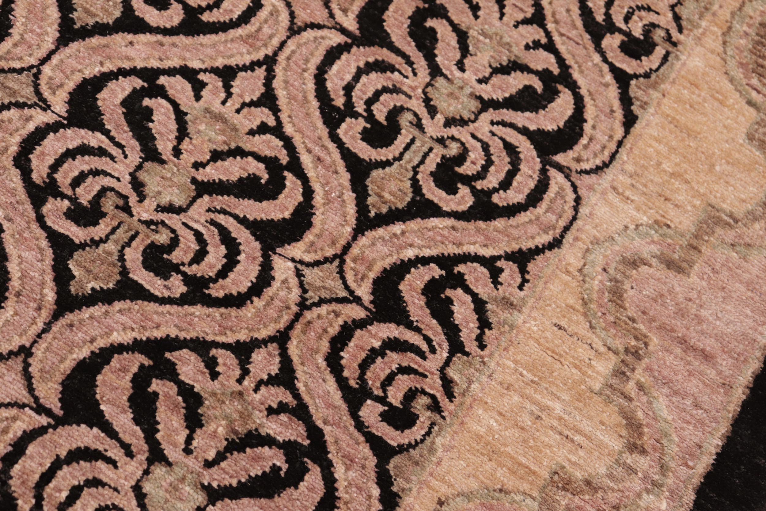 handmade Transitional Kafkaz Black Tan Hand Knotted RECTANGLE 100% WOOL area rug 6' x 9'