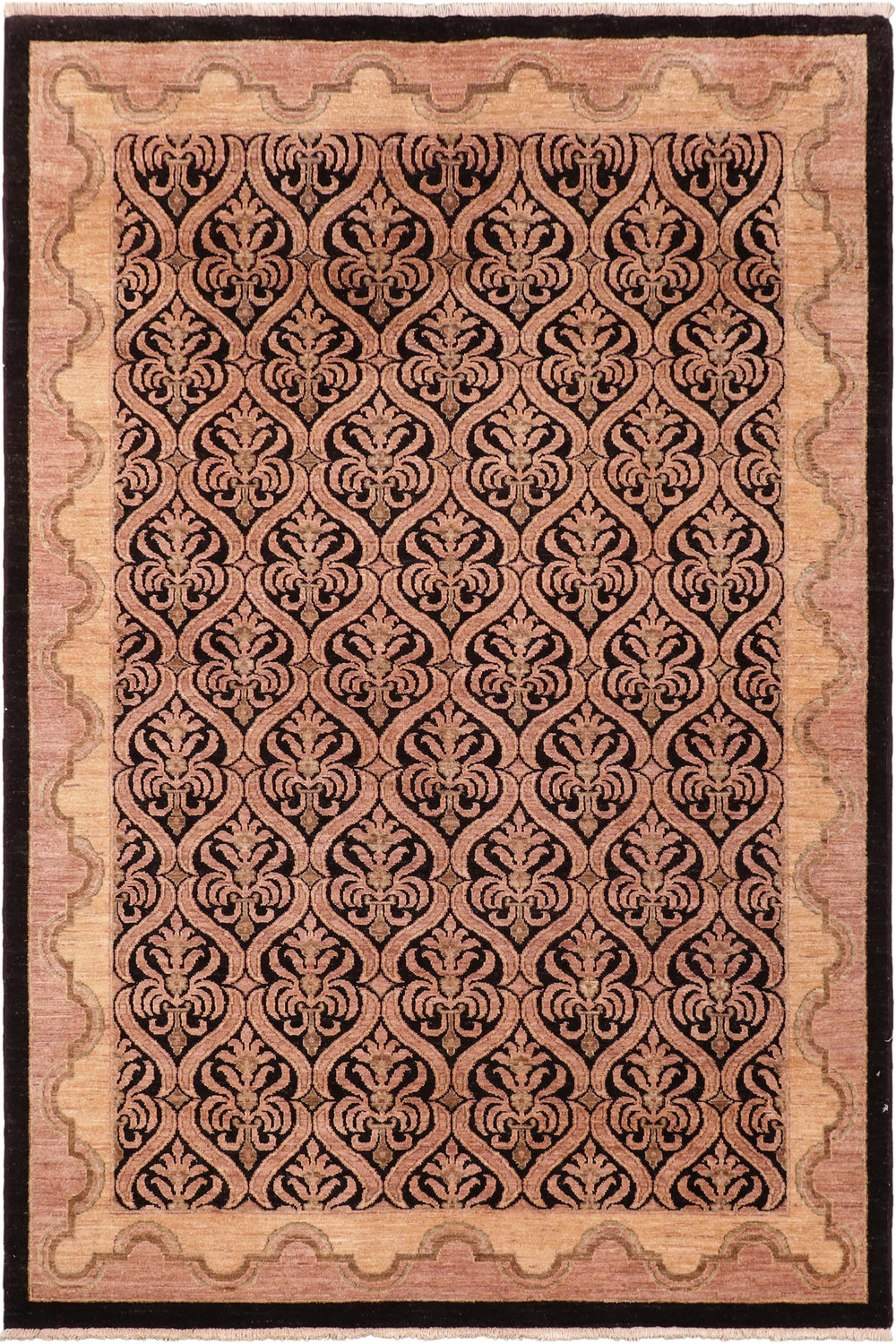 handmade Transitional Kafkaz Black Tan Hand Knotted RECTANGLE 100% WOOL area rug 6X9