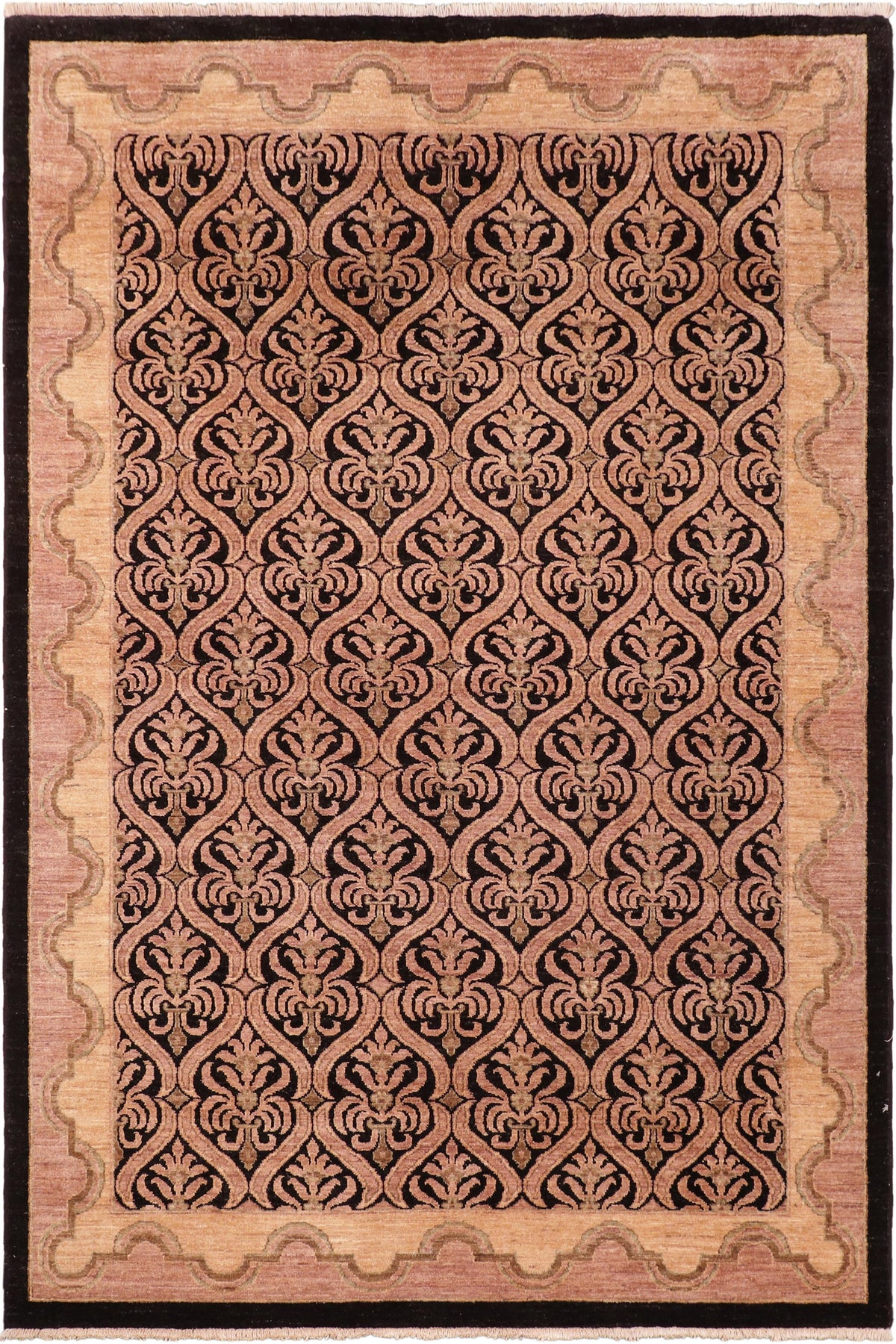 handmade Transitional Kafkaz Black Tan Hand Knotted RECTANGLE 100% WOOL area rug 6X9