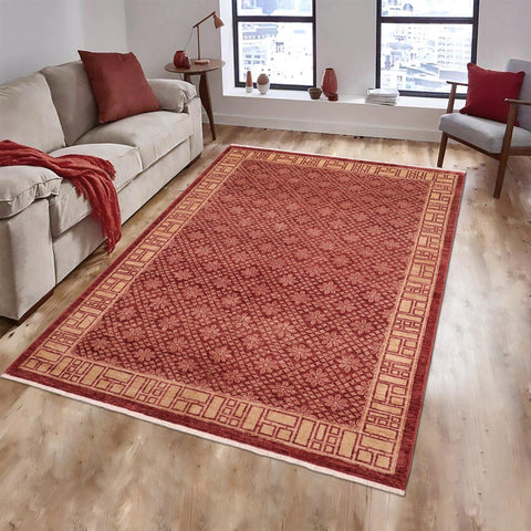 handmade Modern Kafkaz Red Tan Hand Knotted RECTANGLE 100% WOOL area rug 6' x 9'