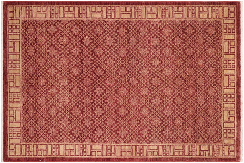 handmade Modern Kafkaz Red Tan Hand Knotted RECTANGLE 100% WOOL area rug 6' x 9'