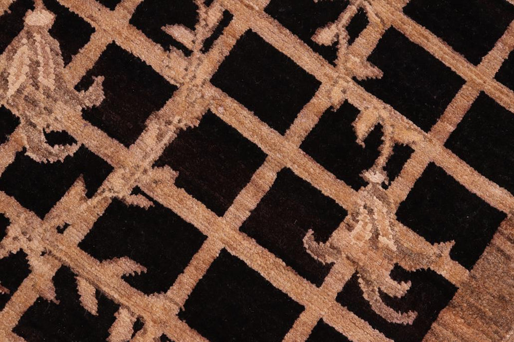 handmade Transitional Kafkaz Black Brown Hand Knotted RECTANGLE 100% WOOL area rug 6X9