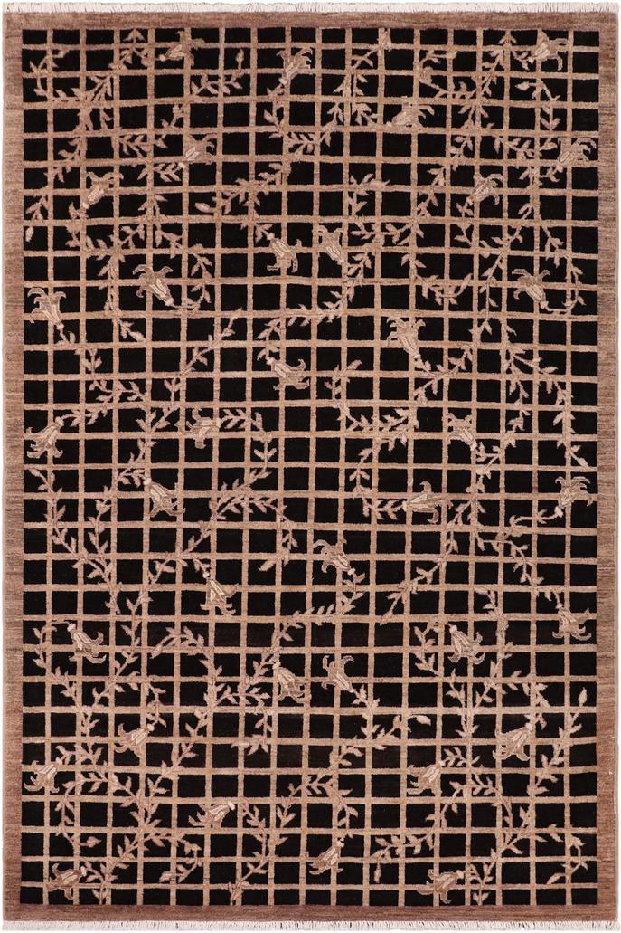 handmade Transitional Kafkaz Black Brown Hand Knotted RECTANGLE 100% WOOL area rug 6X9