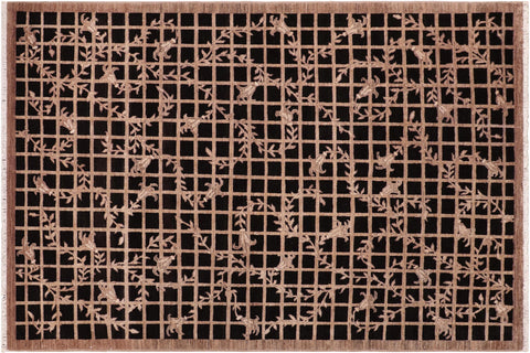 handmade Modern Kafkaz Black Brown Hand Knotted RECTANGLE 100% WOOL area rug 6' x 9'