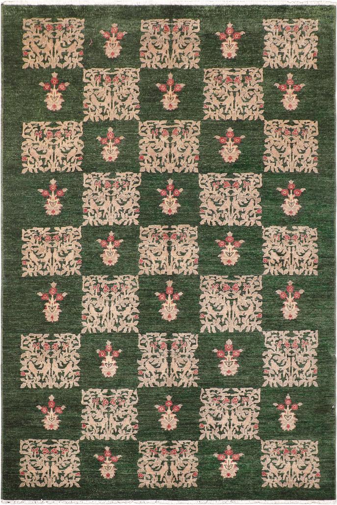 handmade Transitional Kafkaz Green Tan Hand Knotted RECTANGLE 100% WOOL area rug 6X9