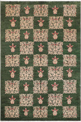 handmade Transitional Kafkaz Green Tan Hand Knotted RECTANGLE 100% WOOL area rug 6X9