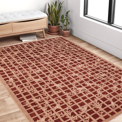 handmade Modern Kafkaz Red Tan Hand Knotted RECTANGLE 100% WOOL area rug 6' x 9'