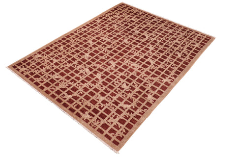 handmade Modern Kafkaz Red Tan Hand Knotted RECTANGLE 100% WOOL area rug 6' x 9'