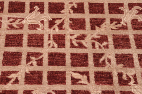 handmade Modern Kafkaz Red Tan Hand Knotted RECTANGLE 100% WOOL area rug 6' x 9'