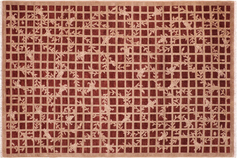 handmade Modern Kafkaz Red Tan Hand Knotted RECTANGLE 100% WOOL area rug 6' x 9'