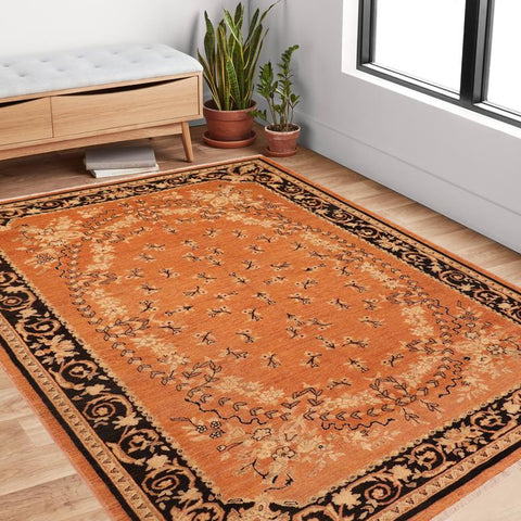 handmade Traditional Kafkaz Rust Black Hand Knotted RECTANGLE 100% WOOL area rug 6X9