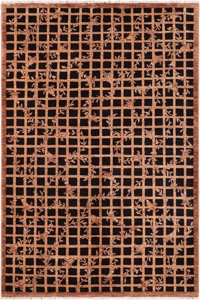 handmade Transitional Kafkaz Black Brown Hand Knotted RECTANGLE 100% WOOL area rug 6X8