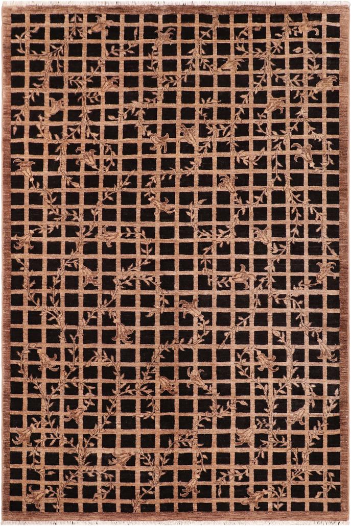 handmade Transitional Kafkaz Black Brown Hand Knotted RECTANGLE 100% WOOL area rug 6X8