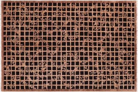 handmade Modern Kafkaz Black Brown Hand Knotted RECTANGLE 100% WOOL area rug 6' x 8'