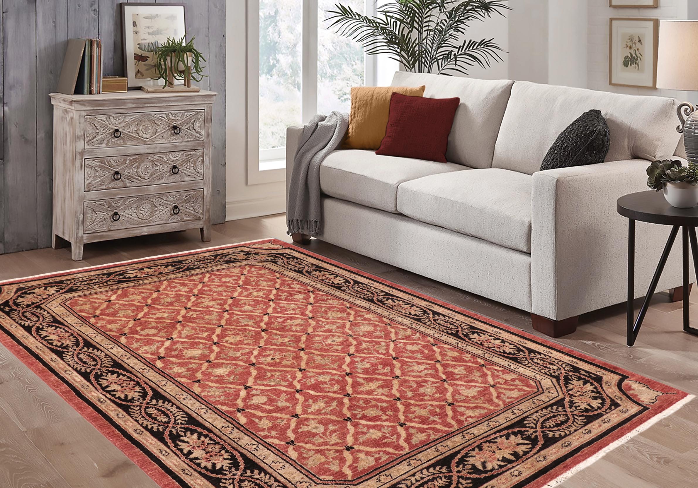 handmade Transitional Kafkaz Red Black Hand Knotted RECTANGLE 100% WOOL area rug 6' x 9'