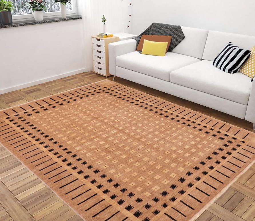 handmade Transitional Kafkaz Tan Black Hand Knotted RECTANGLE 100% WOOL area rug 6X9