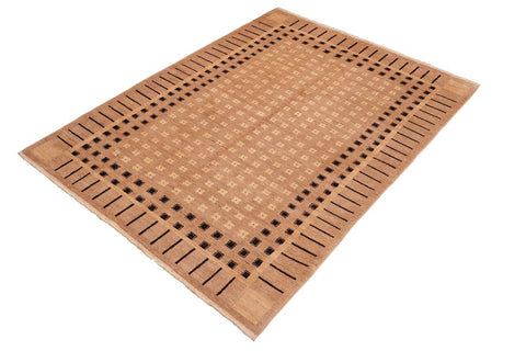 handmade Transitional Kafkaz Tan Black Hand Knotted RECTANGLE 100% WOOL area rug 6X9