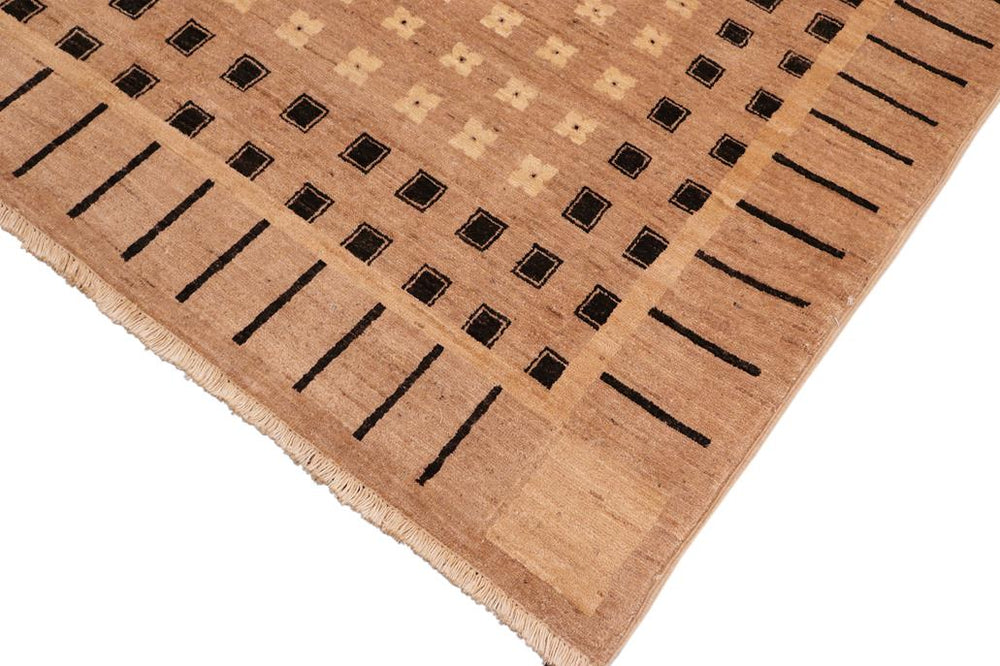 handmade Transitional Kafkaz Tan Black Hand Knotted RECTANGLE 100% WOOL area rug 6X9