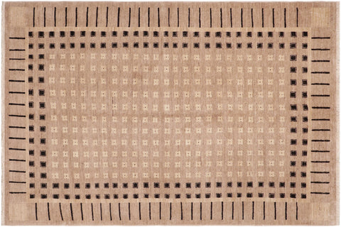 handmade Modern Kafkaz Tan Black Hand Knotted RECTANGLE 100% WOOL area rug 6' x 9'