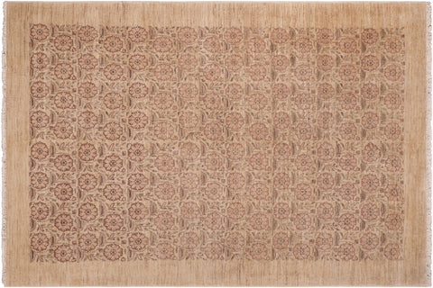 handmade Modern Kafkaz Red Tan Hand Knotted RECTANGLE 100% WOOL area rug 6' x 9'
