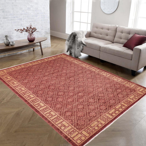 handmade Modern Kafkaz Red Gold Hand Knotted RECTANGLE 100% WOOL area rug 6' x 9'