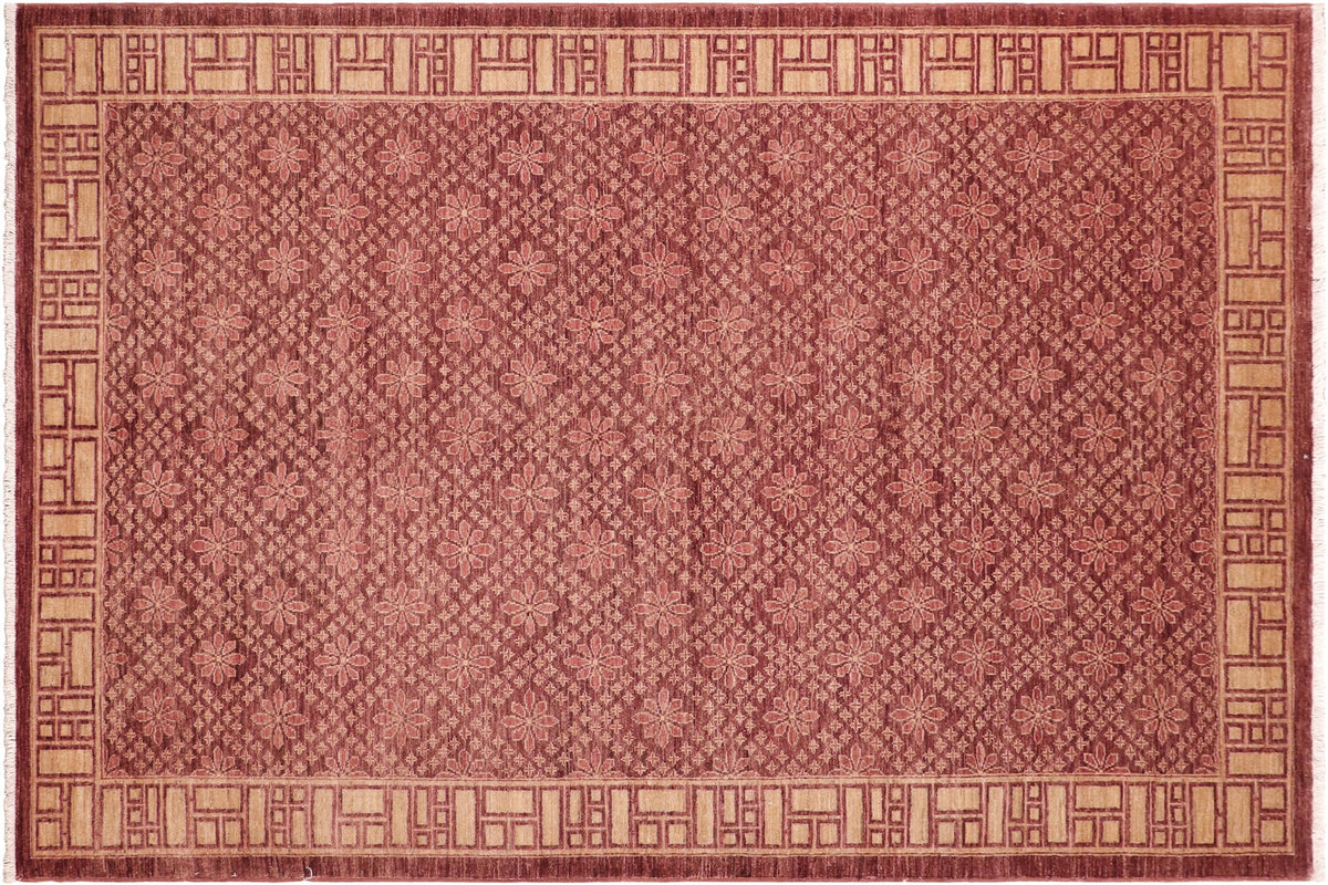 handmade Modern Kafkaz Red Gold Hand Knotted RECTANGLE 100% WOOL area rug 6' x 9'