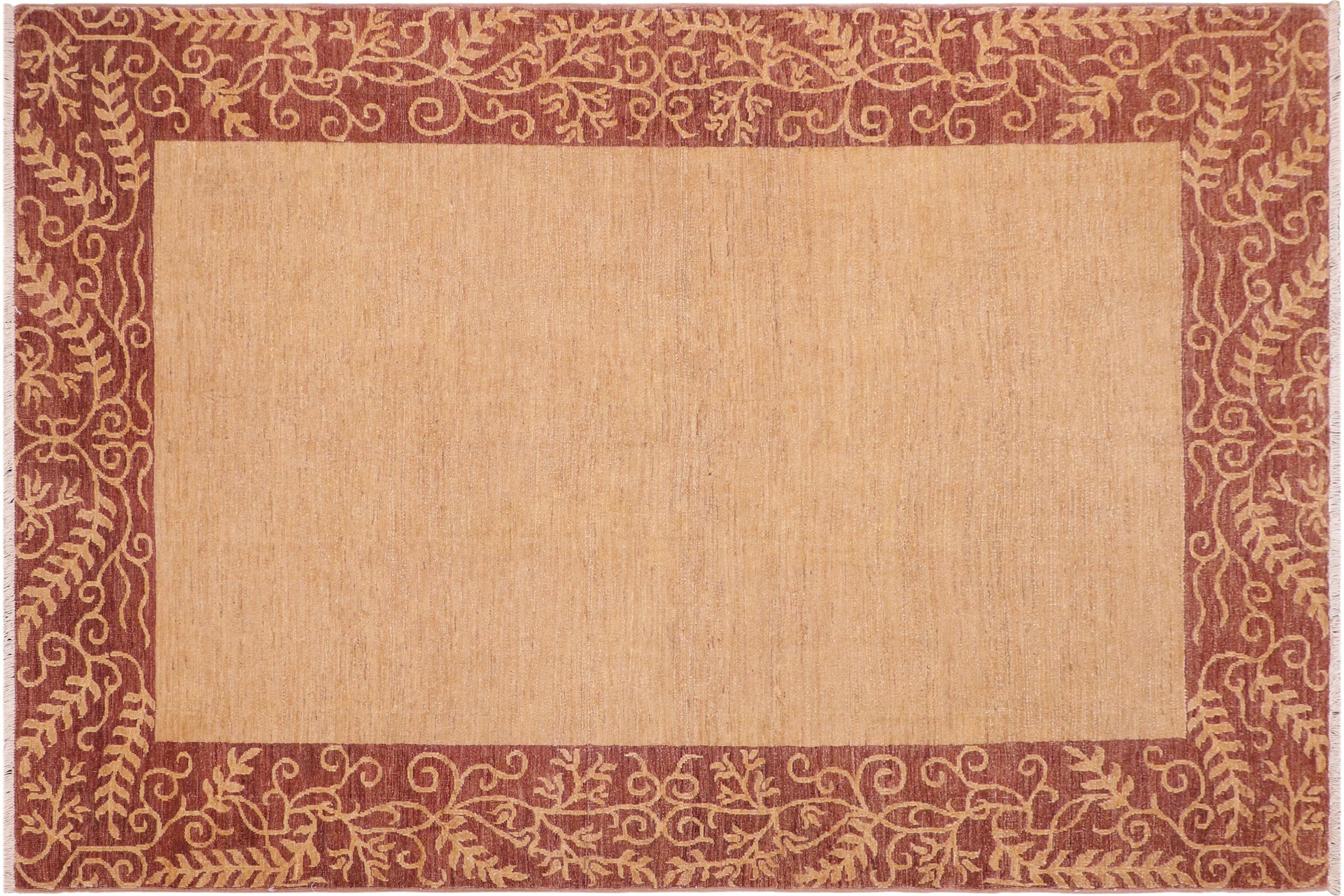 handmade Modern Kafkaz Beige Brown Hand Knotted RECTANGLE 100% WOOL area rug 6' x 9'