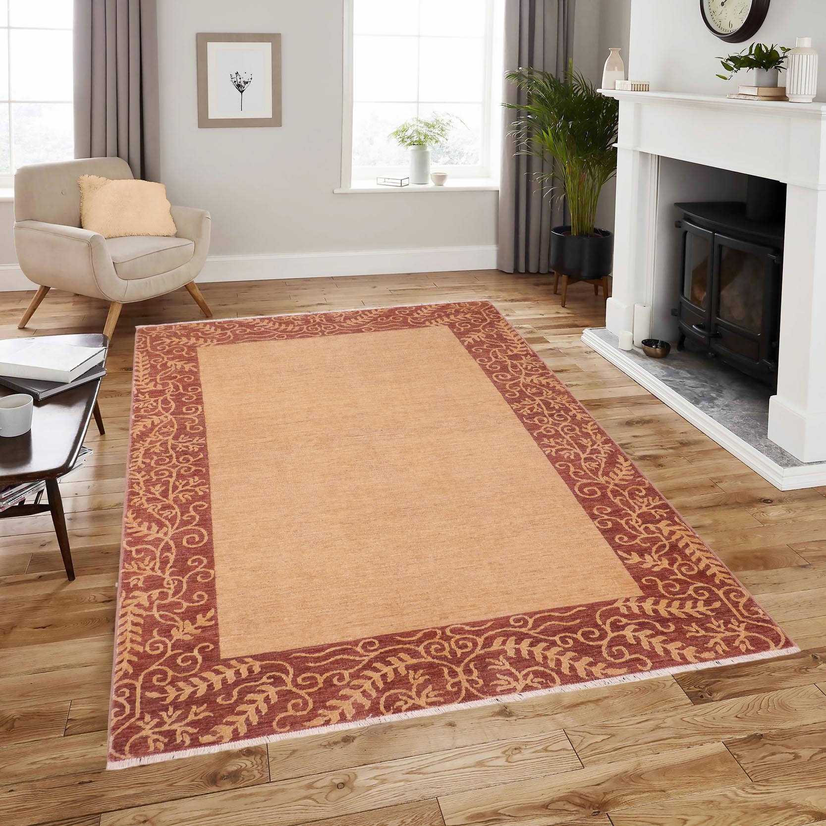 handmade Modern Kafkaz Beige Brown Hand Knotted RECTANGLE 100% WOOL area rug 6' x 9'