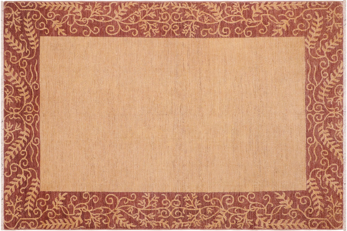 handmade Modern Kafkaz Beige Brown Hand Knotted RECTANGLE 100% WOOL area rug 6' x 9'