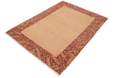 handmade Modern Kafkaz Beige Brown Hand Knotted RECTANGLE 100% WOOL area rug 6' x 9'