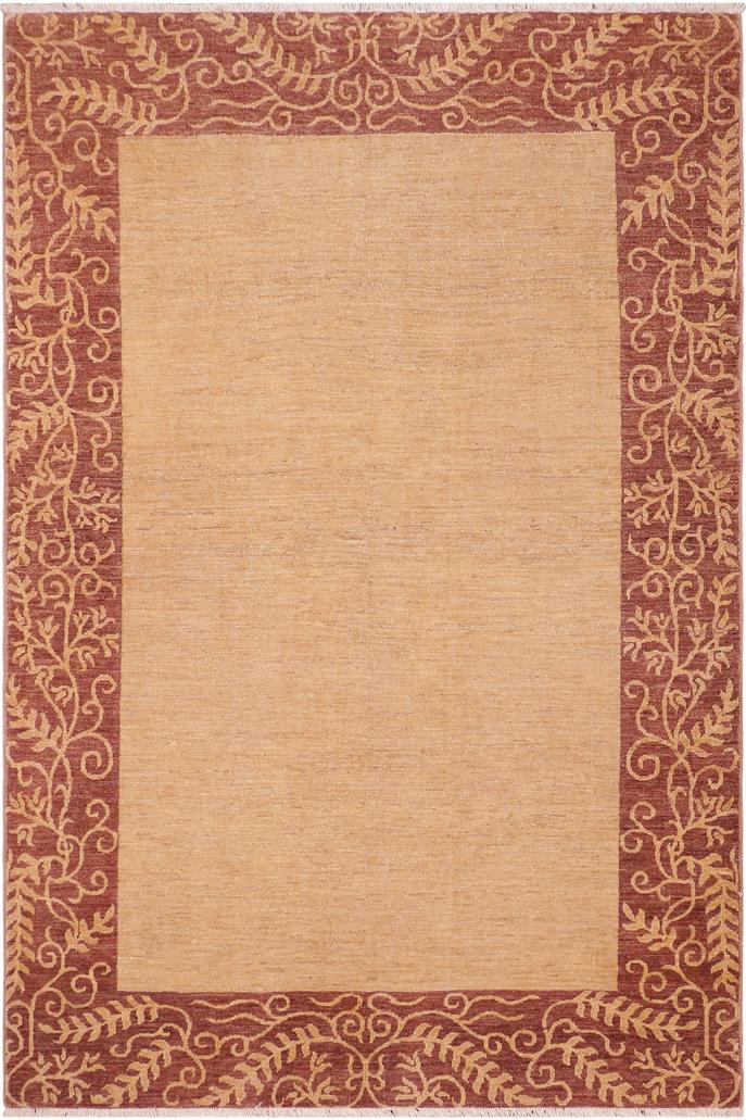 handmade Modern Kafkaz Beige Brown Hand Knotted RECTANGLE 100% WOOL area rug 6X9