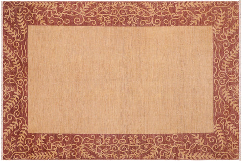 handmade Modern Kafkaz Beige Brown Hand Knotted RECTANGLE 100% WOOL area rug 6' x 9'