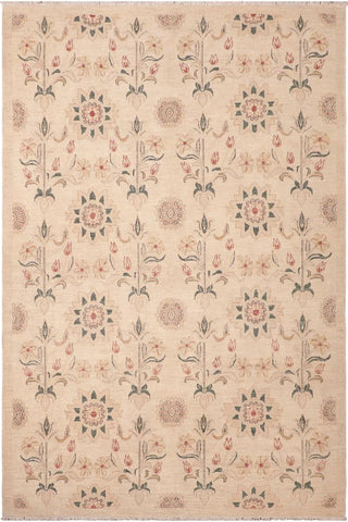 handmade Transitional Kafkaz Tan Green Hand Knotted RECTANGLE 100% WOOL area rug 6X9