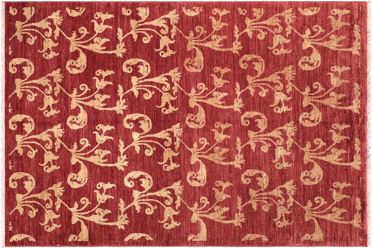 handmade Modern Kafkaz Red Gold Hand Knotted RECTANGLE 100% WOOL area rug 6' x 9'