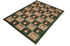 handmade Transitional Kafkaz Green Tan Hand Knotted RECTANGLE 100% WOOL area rug 6X9