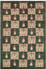 handmade Transitional Kafkaz Green Tan Hand Knotted RECTANGLE 100% WOOL area rug 6X9
