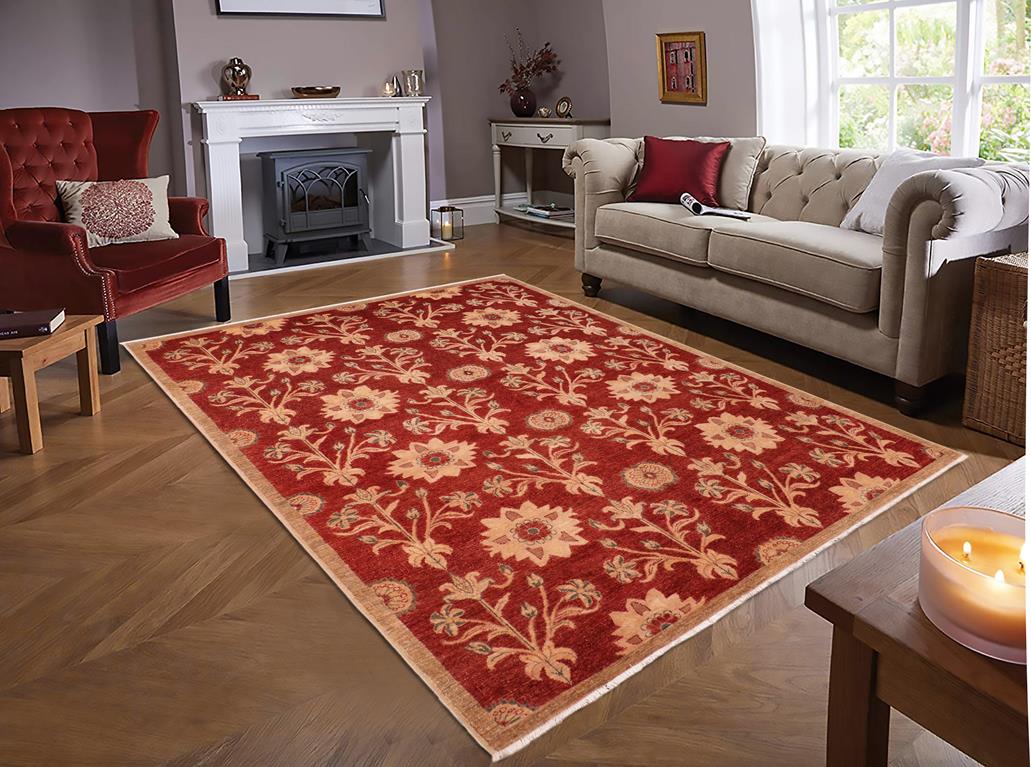 handmade Transitional Kafkaz Rust Brown Hand Knotted RECTANGLE 100% WOOL area rug 6X9