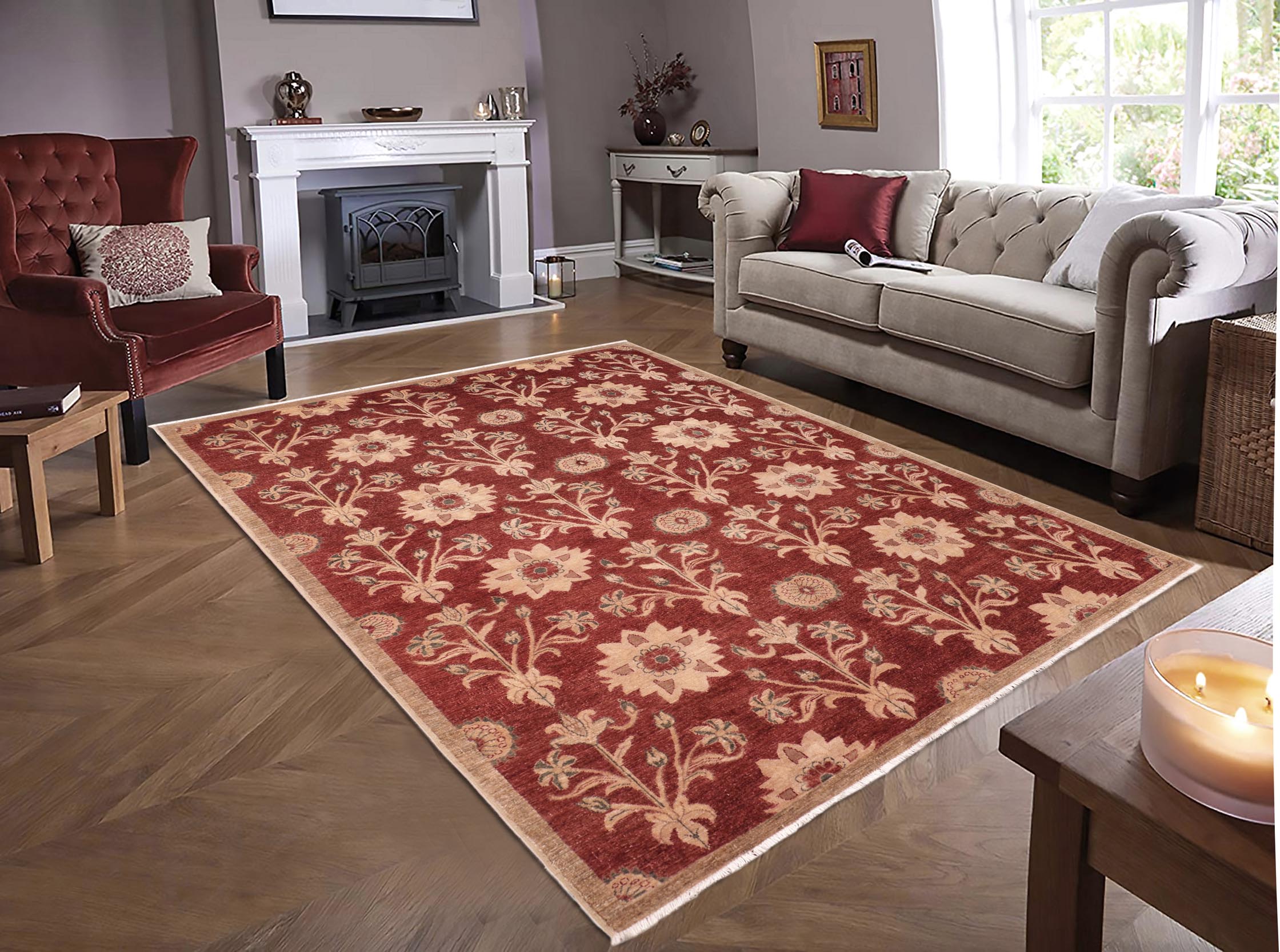 handmade Modern Kafkaz Rust Brown Hand Knotted RECTANGLE 100% WOOL area rug 6' x 9'