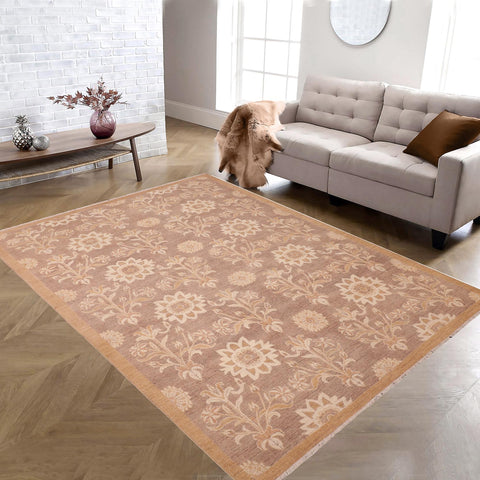 handmade Modern Kafkaz Brown Gold Hand Knotted RECTANGLE 100% WOOL area rug 6' x 9'