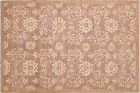 handmade Modern Kafkaz Brown Gold Hand Knotted RECTANGLE 100% WOOL area rug 6' x 9'