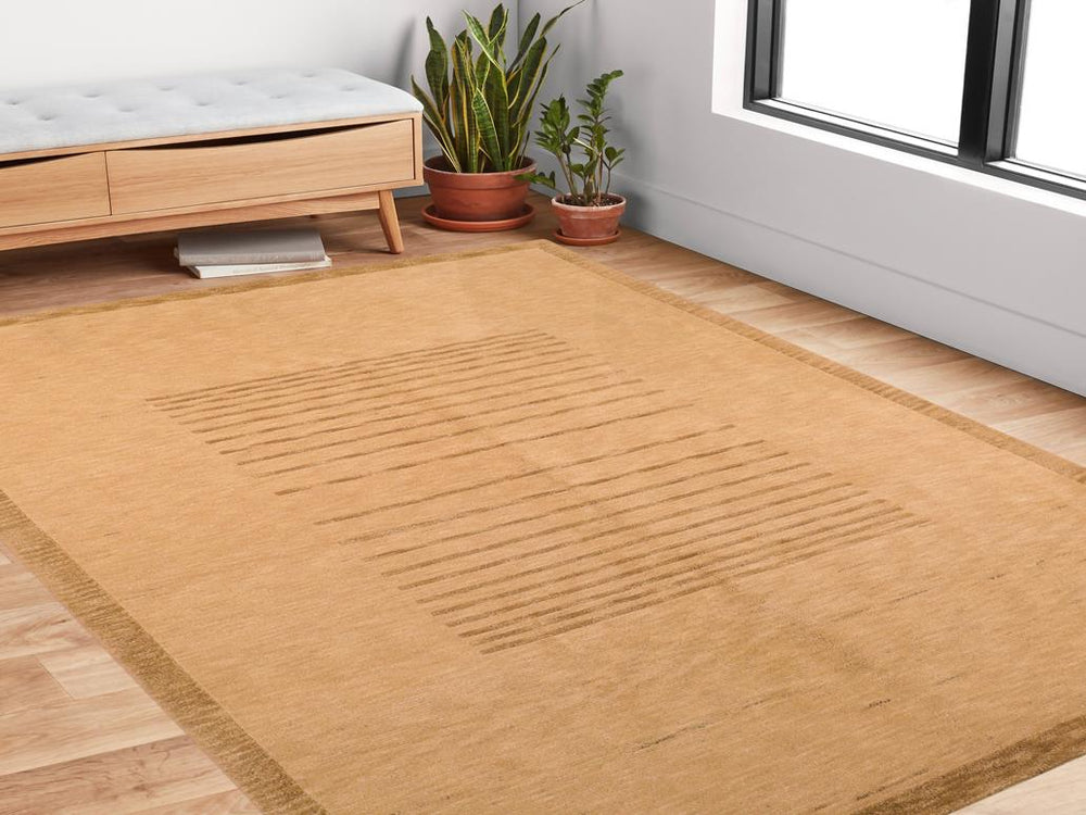 handmade Modern Art Deco Tan Green Hand Knotted RECTANGLE 100% WOOL area rug 6x9